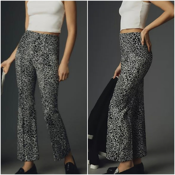 Anthropologie New The Margot Kick Flare Cropped Black Floral Pants Size Small - Picture 1 of 11